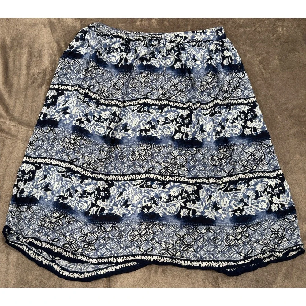 La Cera Skirt‎ Womens Small Blue Floral Maxi Drawstring Waist Flowy Boho
